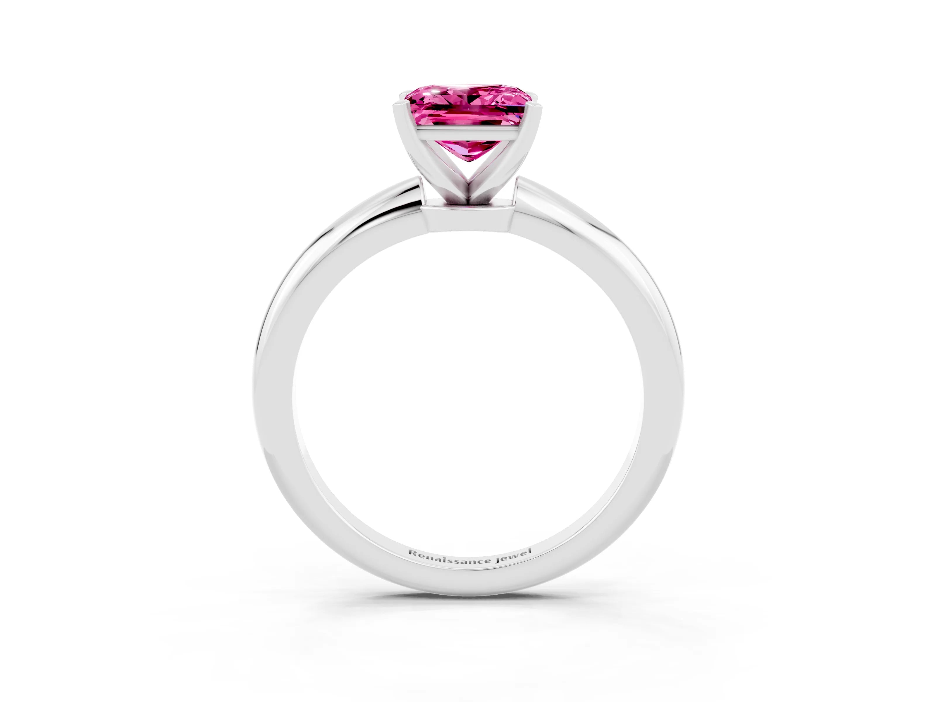 White gold Princess Cut Pink Sapphire Solitaire Ring with Six-Prong Setting and Classic Band_39