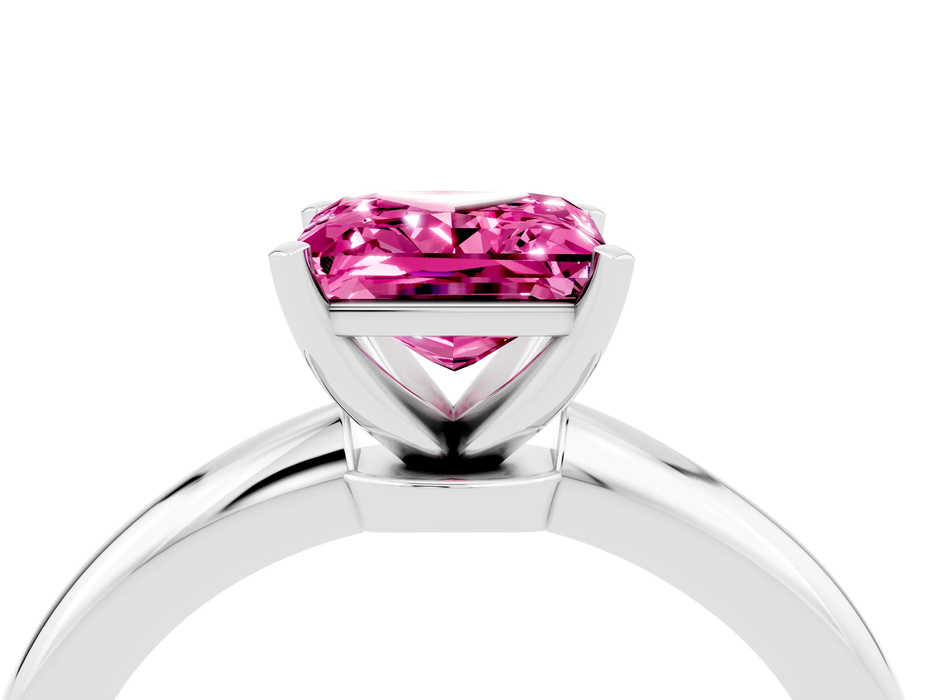 White gold Princess Cut Pink Sapphire Solitaire Ring with Six-Prong Setting and Classic Band_40