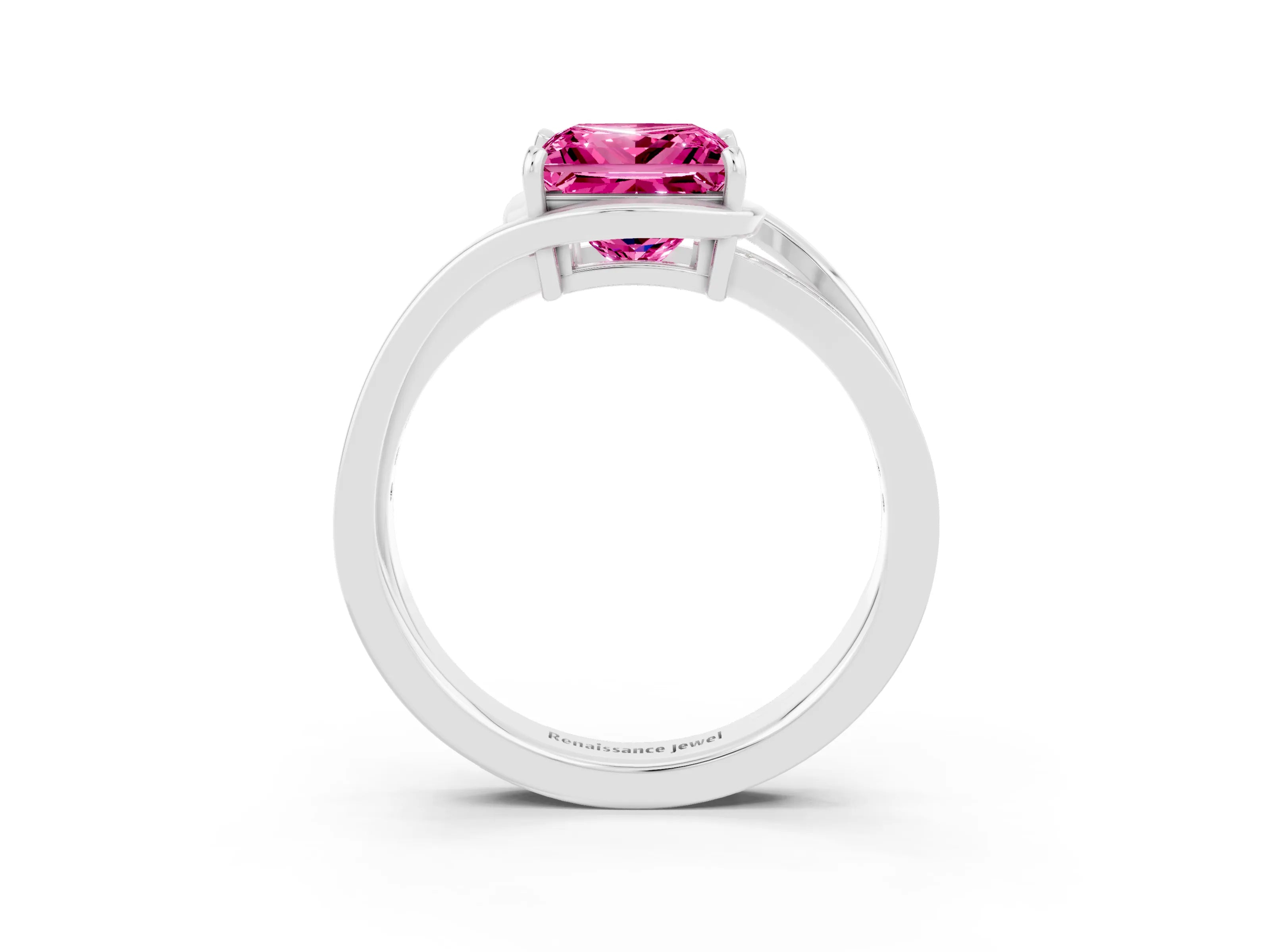 White gold Princess Cut Pink Sapphire Solitaire Ring with Split Shank and Prong Setting_3