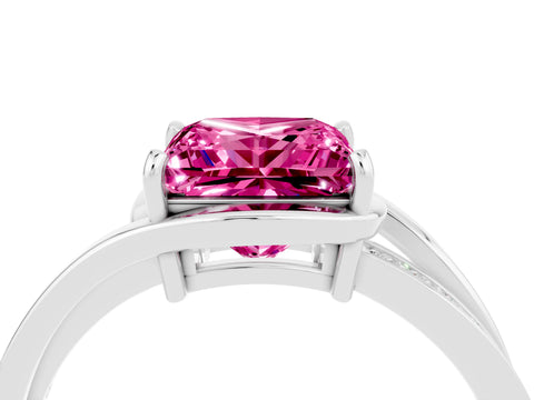 White gold Princess Cut Pink Sapphire Solitaire Ring with Split Shank and Prong Setting_4