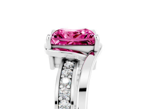 White gold Princess Cut Pink Sapphire Solitaire Ring with Split Shank and Prong Setting_5