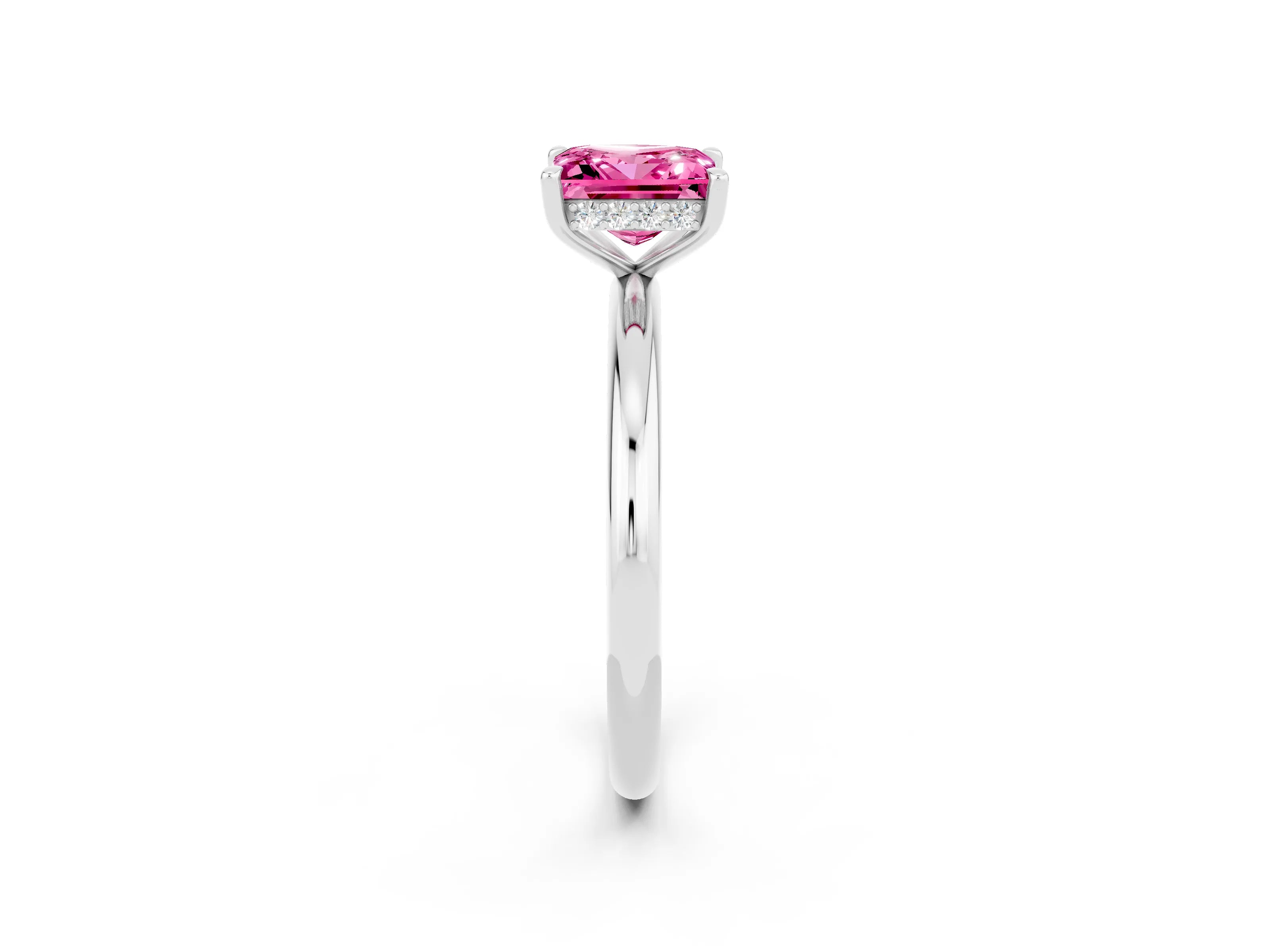 White gold Princess Cut Pink Sapphire Solitaire Ring with Thin Band and Four-Prong Setting_26