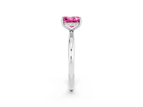 White gold Princess Cut Pink Sapphire Solitaire Ring with Thin Band and Four-Prong Setting_26