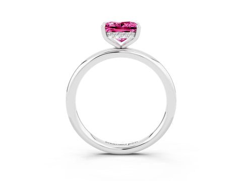 White gold Princess Cut Pink Sapphire Solitaire Ring with Thin Band and Four-Prong Setting_27