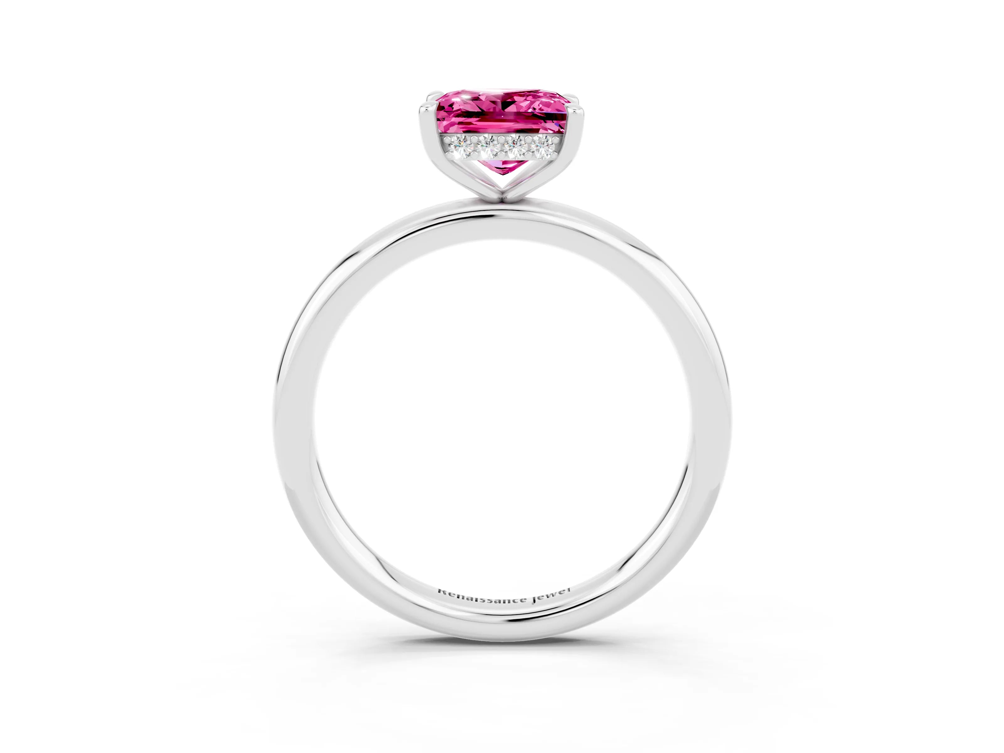 White gold Princess Cut Pink Sapphire Solitaire Ring with Thin Band and Four-Prong Setting_27