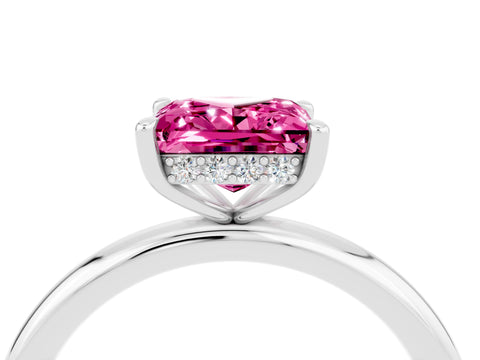 White gold Princess Cut Pink Sapphire Solitaire Ring with Thin Band and Four-Prong Setting_28