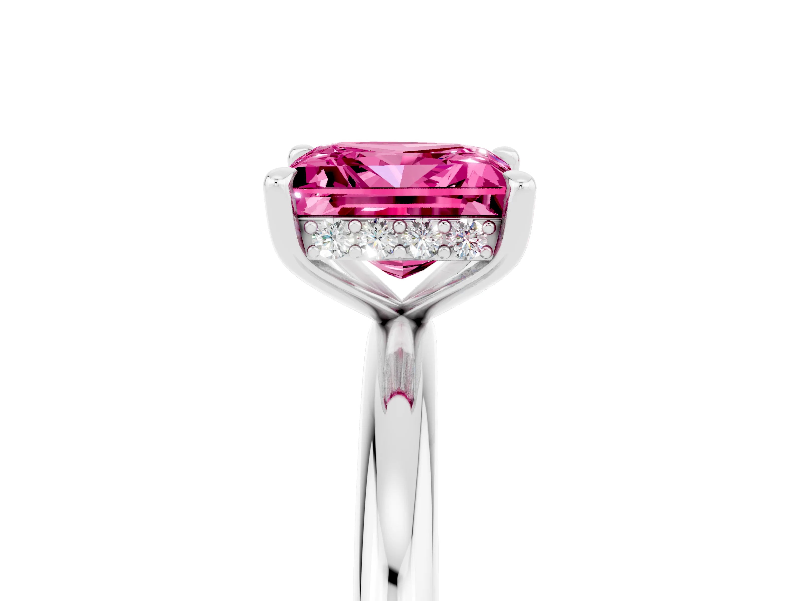 White gold Princess Cut Pink Sapphire Solitaire Ring with Thin Band and Four-Prong Setting_29