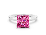White gold Princess Cut Pink Sapphire Solitaire Ring with Thin Band and Prong Setting_12