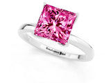 White gold Princess Cut Pink Sapphire Solitaire Ring with Thin Band and Prong Setting_13