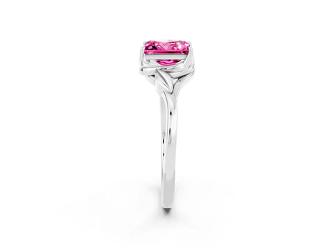 White gold Princess Cut Pink Sapphire Solitaire Ring with Twist Band and Four-Prong Setting_14