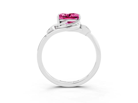 White gold Princess Cut Pink Sapphire Solitaire Ring with Twist Band and Four-Prong Setting_15