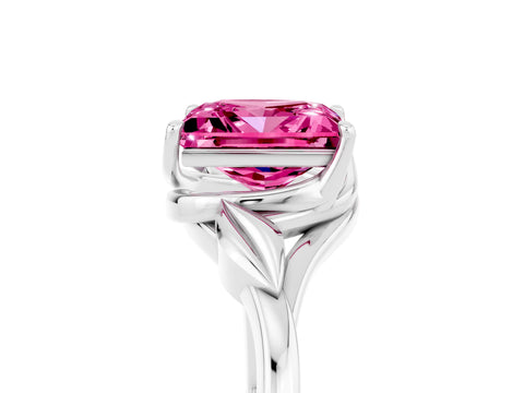 White gold Princess Cut Pink Sapphire Solitaire Ring with Twist Band and Four-Prong Setting_17