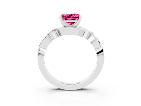 White gold Princess Cut Pink Sapphire Solitaire Ring with Twisted Band and Prong Setting_15
