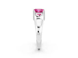 White gold Princess Cut Pink Sapphire Solitaire Ring with Wide Band and Prong Setting_26