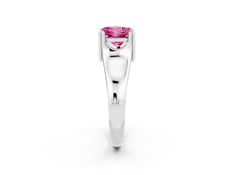White gold Princess Cut Pink Sapphire Solitaire Ring with Wide Band and Prong Setting_26