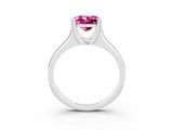 White gold Princess Cut Pink Sapphire Solitaire Ring with Wide Band and Prong Setting_27