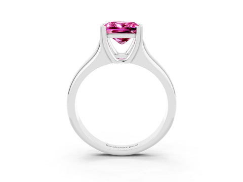 White gold Princess Cut Pink Sapphire Solitaire Ring with Wide Band and Prong Setting_27