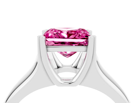 White gold Princess Cut Pink Sapphire Solitaire Ring with Wide Band and Prong Setting_28