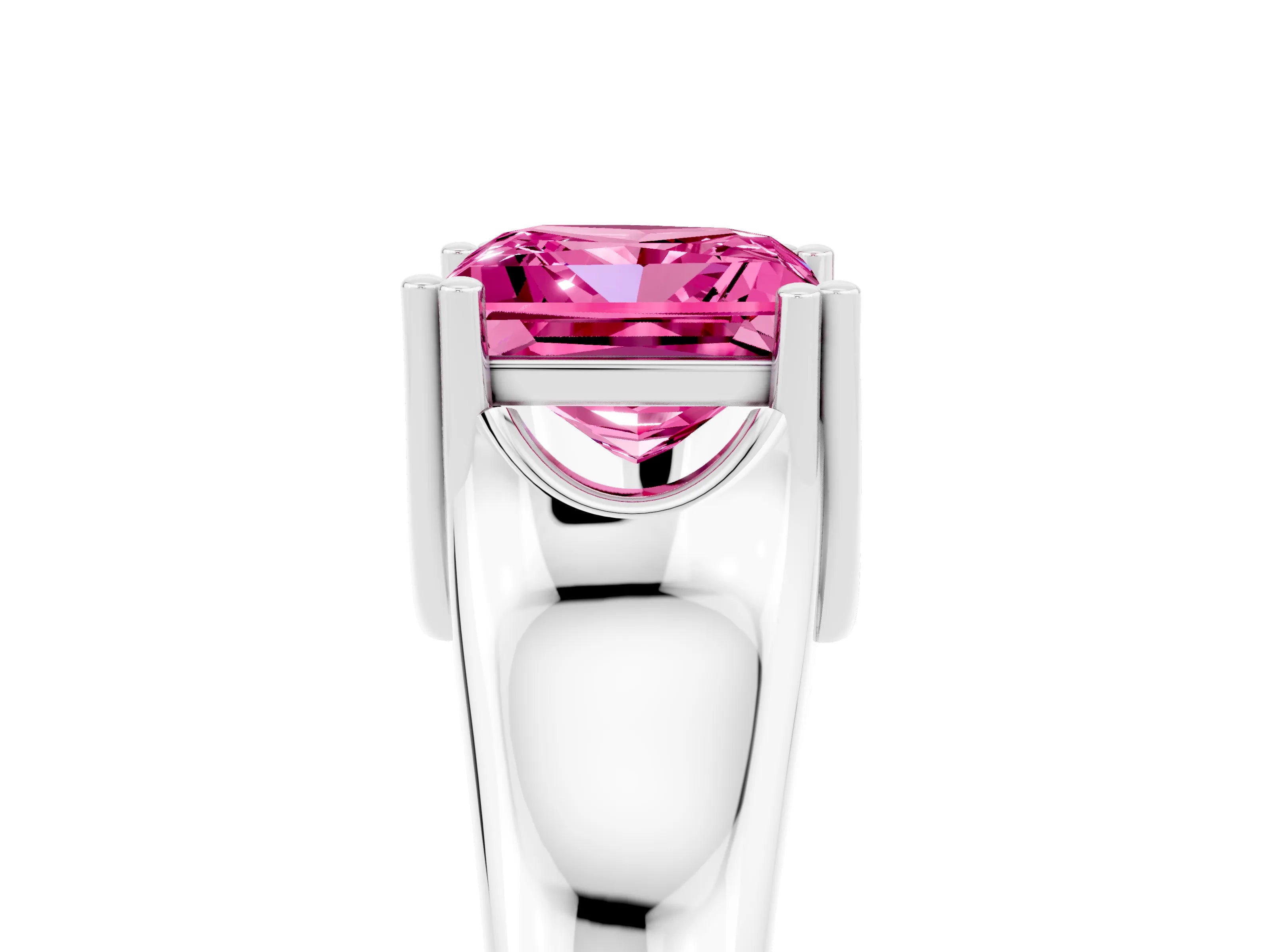 White gold Princess Cut Pink Sapphire Solitaire Ring with Wide Band and Prong Setting_29