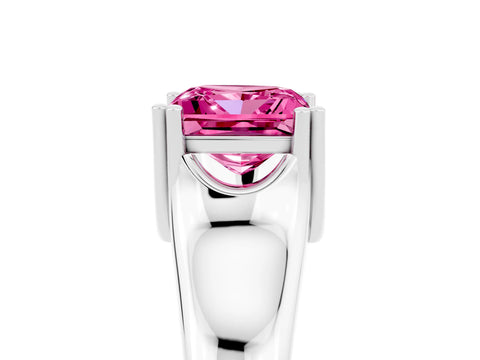 White gold Princess Cut Pink Sapphire Solitaire Ring with Wide Band and Prong Setting_29