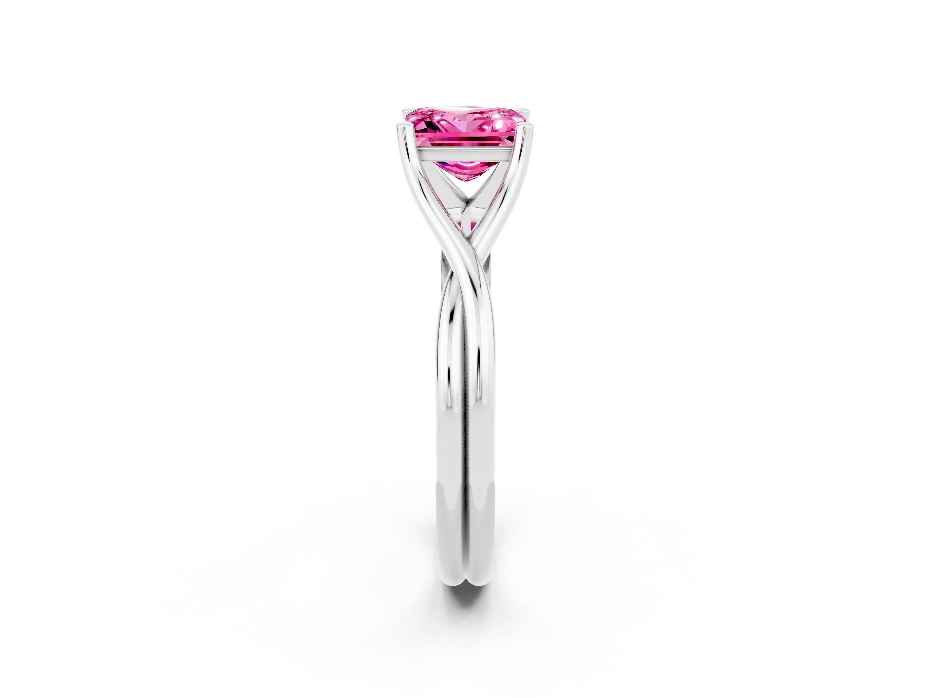 White gold Princess Cut Pink Sapphire Solitaire Twist Band Prong Setting Ring_86