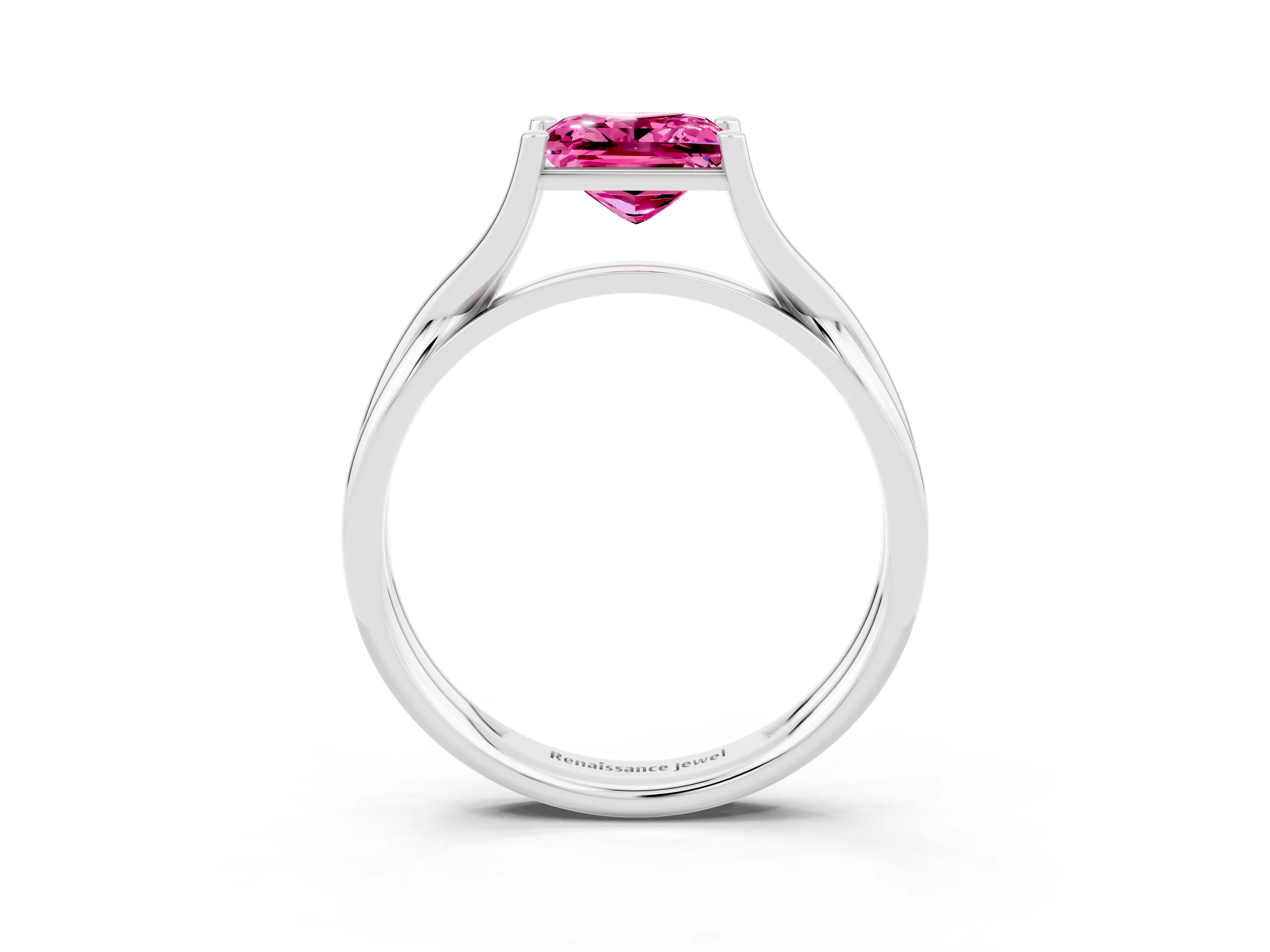 White gold Princess Cut Pink Sapphire Solitaire Twist Band Prong Setting Ring_87
