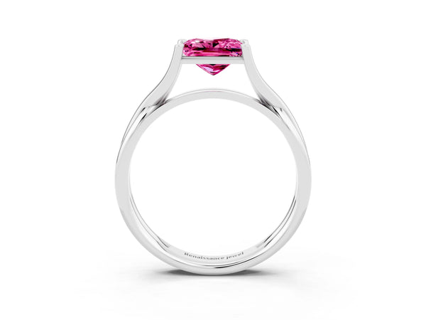 White gold Princess Cut Pink Sapphire Solitaire Twist Band Prong Setting Ring
