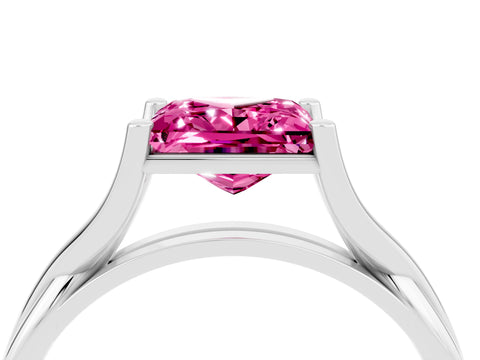 White gold Princess Cut Pink Sapphire Solitaire Twist Band Prong Setting Ring_88