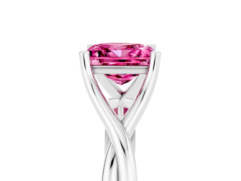 White gold Princess Cut Pink Sapphire Solitaire Twist Band Prong Setting Ring_89