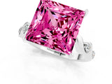 White gold Princess Cut Pink Sapphire Solitaire Twisted Band with Round  Accents and Prong Setting_13
