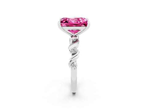 White gold Princess Cut Pink Sapphire Solitaire Twisted Band with Round  Accents and Prong Setting_14