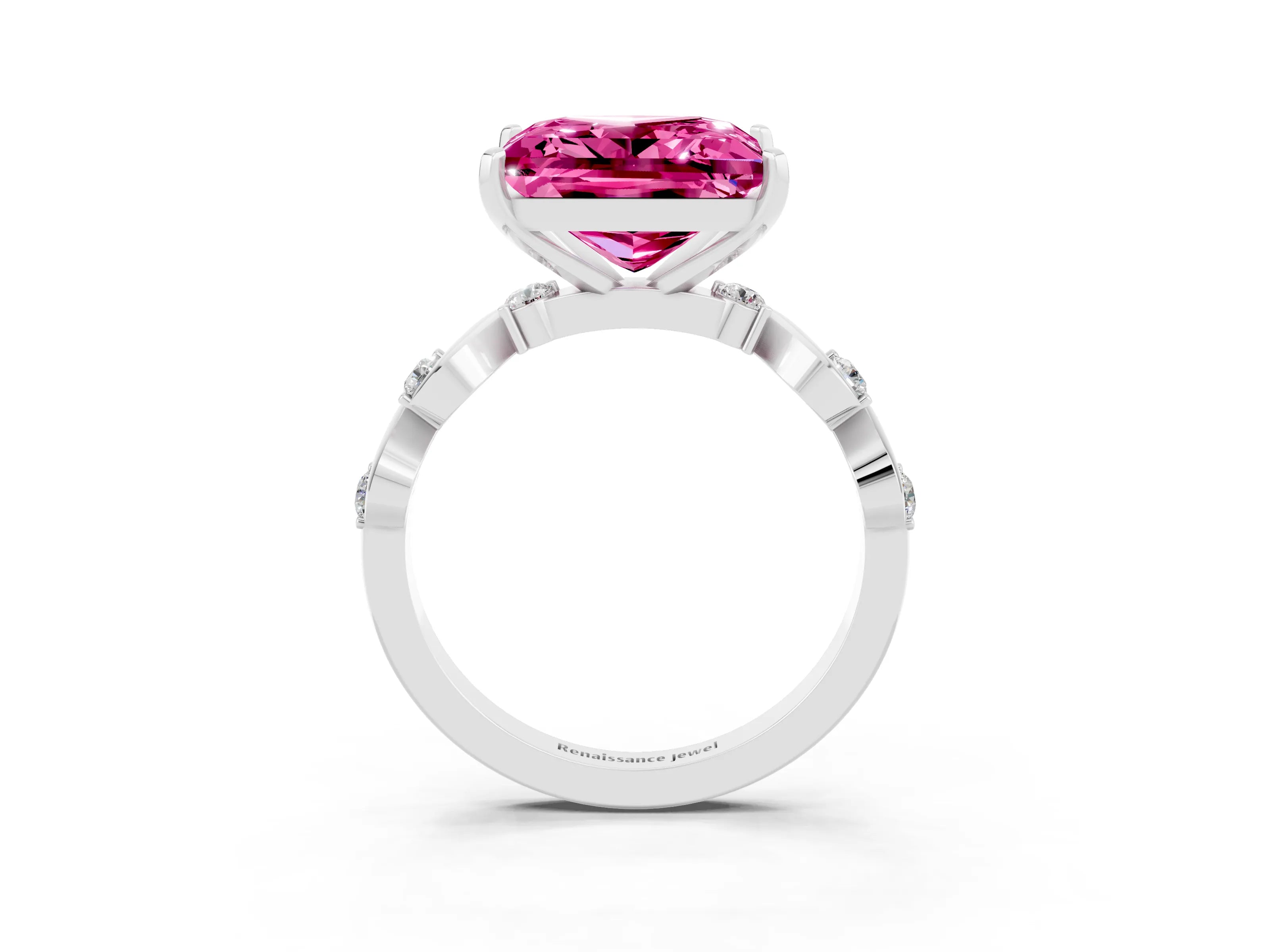White gold Princess Cut Pink Sapphire Solitaire Twisted Band with Round  Accents and Prong Setting_15