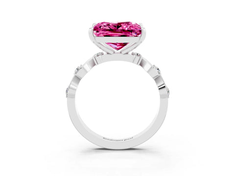 White gold Princess Cut Pink Sapphire Solitaire Twisted Band with Round  Accents and Prong Setting_15