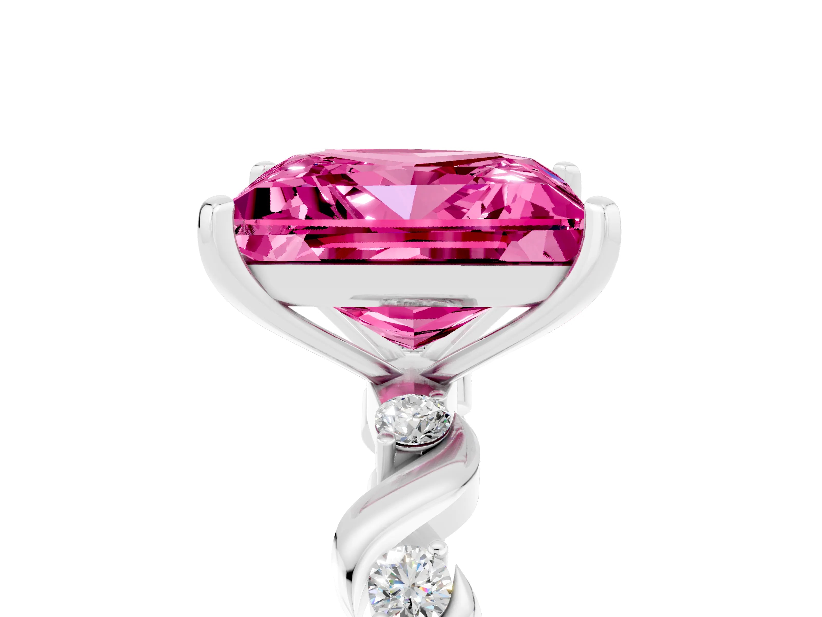 White gold Princess Cut Pink Sapphire Solitaire Twisted Band with Round  Accents and Prong Setting_17