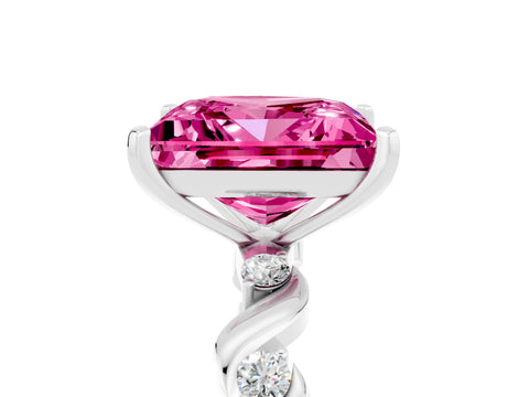 White gold Princess Cut Pink Sapphire Solitaire Twisted Band with Round  Accents and Prong Setting_17