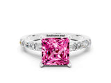 White gold Princess Cut Pink Sapphire Solitaire with Side Baguettes and Channel Set Band_24