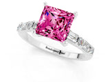 White gold Princess Cut Pink Sapphire Solitaire with Side Baguettes and Channel Set Band_25
