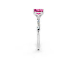 White gold Princess Cut Pink Sapphire Solitaire with Side Baguettes and Channel Set Band_26
