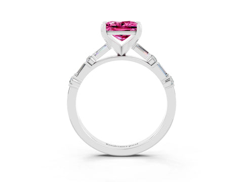 White gold Princess Cut Pink Sapphire Solitaire with Side Baguettes and Channel Set Band_27