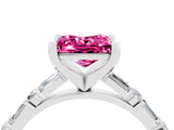 White gold Princess Cut Pink Sapphire Solitaire with Side Baguettes and Channel Set Band_28