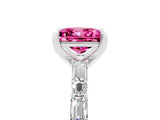 White gold Princess Cut Pink Sapphire Solitaire with Side Baguettes and Channel Set Band_29