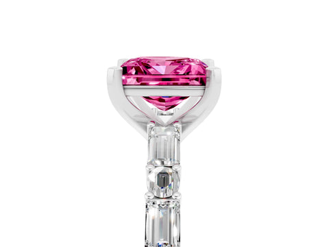 White gold Princess Cut Pink Sapphire Solitaire with Side Baguettes and Channel Set Band_29