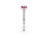 White gold Princess Cut Pink Sapphire Solitaire with Side Stones, Pave Band, Four-Prong Setting_62