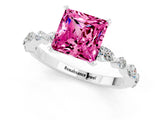 White gold Princess Cut Pink Sapphire Solitaire with Side Stones on a Pavé Band and Four-Prong Setting_25