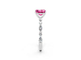 White gold Princess Cut Pink Sapphire Solitaire with Side Stones on a Pavé Band and Four-Prong Setting_26