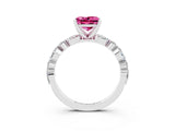 White gold Princess Cut Pink Sapphire Solitaire with Side Stones on a Pavé Band and Four-Prong Setting_27