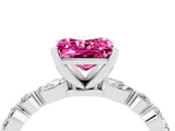 White gold Princess Cut Pink Sapphire Solitaire with Side Stones on a Pavé Band and Four-Prong Setting_28