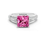 White gold Princess Cut Pink Sapphire Split Shank Engagement Ring with Pavé Band_24