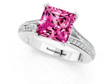 White gold Princess Cut Pink Sapphire Split Shank Engagement Ring with Pavé Band_25
