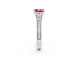 White gold Princess Cut Pink Sapphire Split Shank Engagement Ring with Pavé Band_26